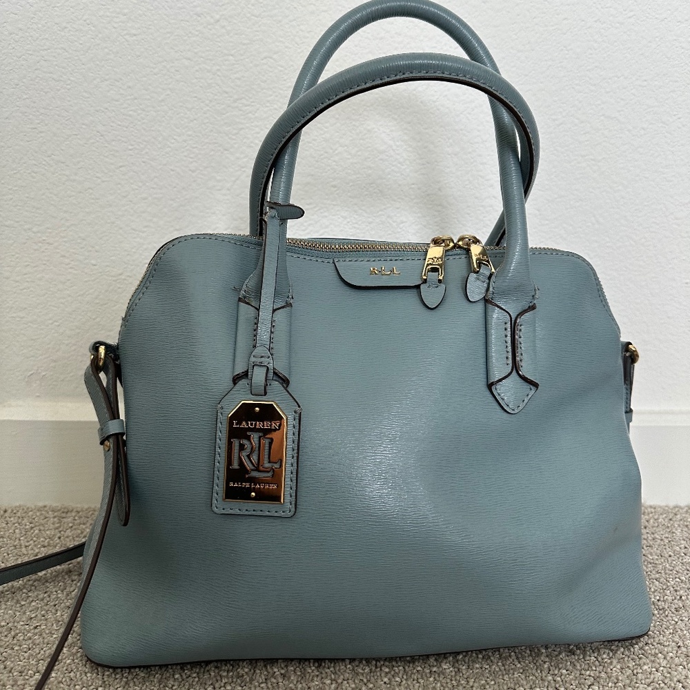 Blue leather Lauren Ralph Lauren handbag with crossbody straps
